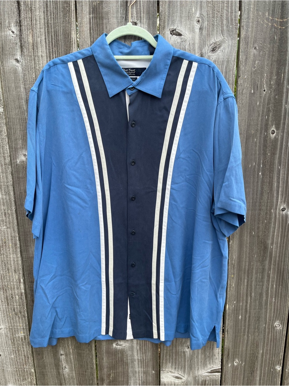 Nat Nast Blue and Navy Short-Sleeve Button Shirt with White Stripes